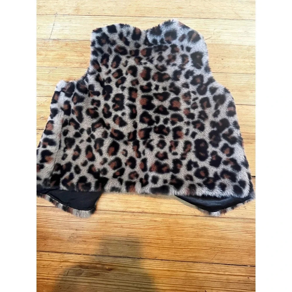 Cat & Jack Girls Faux Fur Leopard Print Vest Brown Black Size S 6X Animal Print